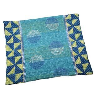 Anthropologie Kantha Baby Blanket Quilt 100% Cotton Geometric Turquoise Cottage